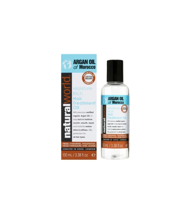 NATURAL WORLD MOROCCAN ARGAN OIL MOISTURE RICH HAIR TREATMENT OIL 100ML^ Cabello